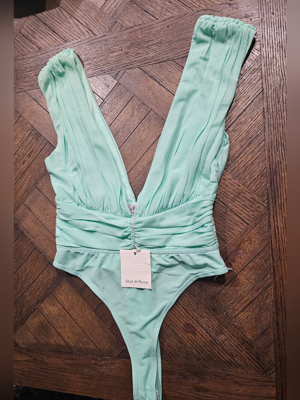 Skylar Rose Mint Green Plunging V-Neck Bodysuit